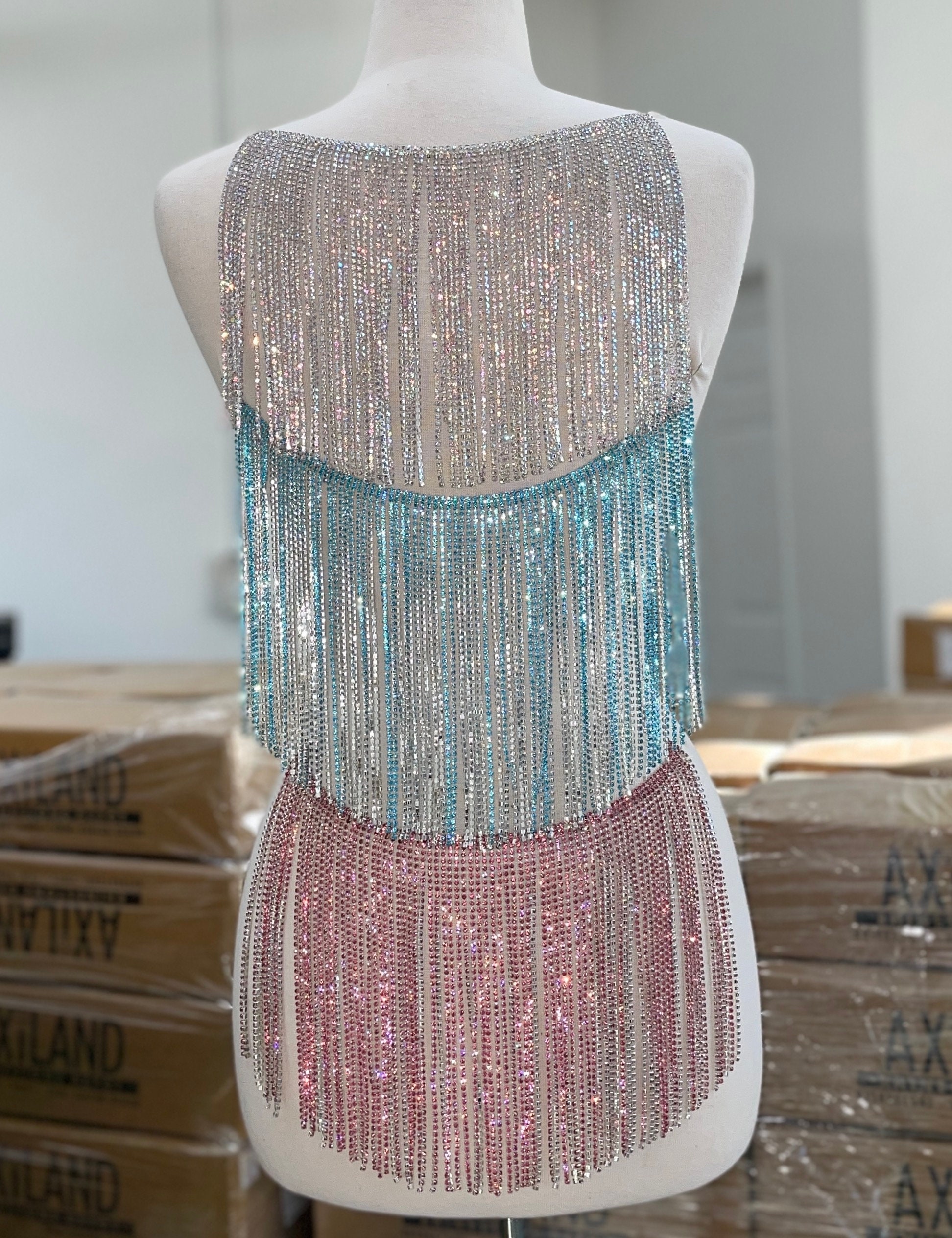 Multicolor Rhimestone Fringe 8 Inches Long Rhinestone Fringe I High Quality Rhinestone Trim ...