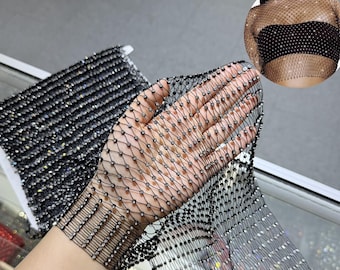 Rhinestone Fishnet Fabric – SS8 Crystal Mesh by the Yard | Sparkling Hotfix Netting for DIY Clothing & Accessories ( 7 colors available )