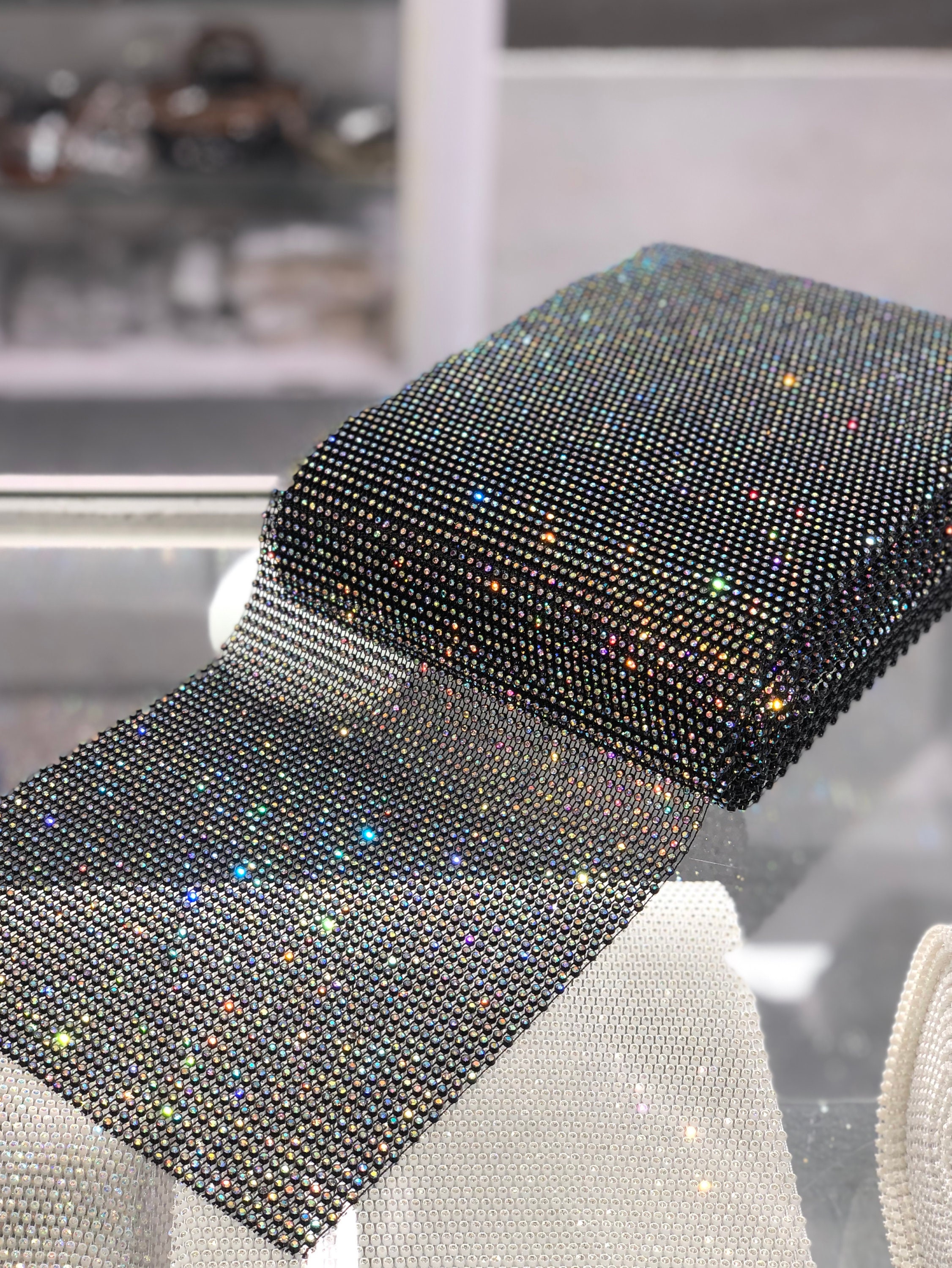 BLACK / CRYSTAL AB Stretchable Rhinestone Fabric / X Fabric - Etsy