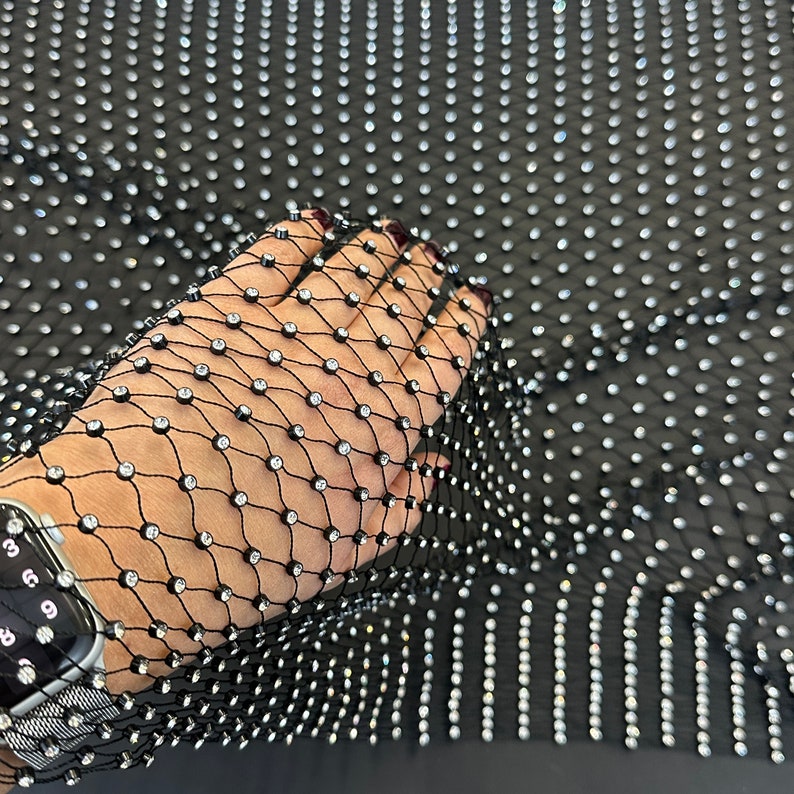 Rhinestone Fishnet Fabric – SS8 Crystal Mesh by the Yard | Sparkling ...