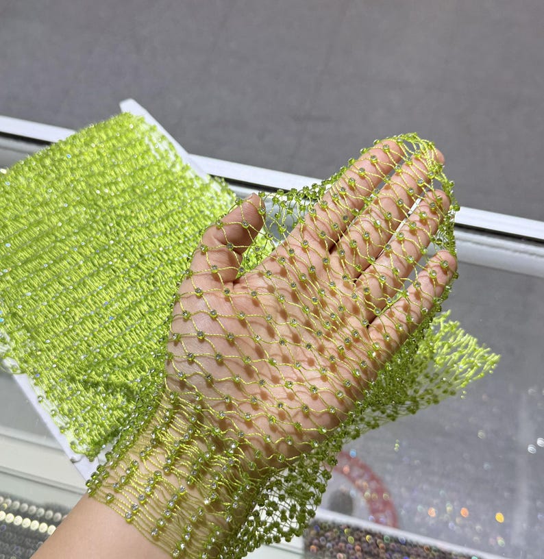 Rhinestone Fishnet Fabric – SS8 Crystal Mesh by the Yard | Sparkling ...
