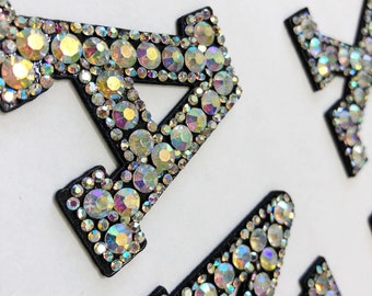 Rhinestone Iron On Letters  /Clear AB / Rhinestone patches for clothing DIY iron on alphabet