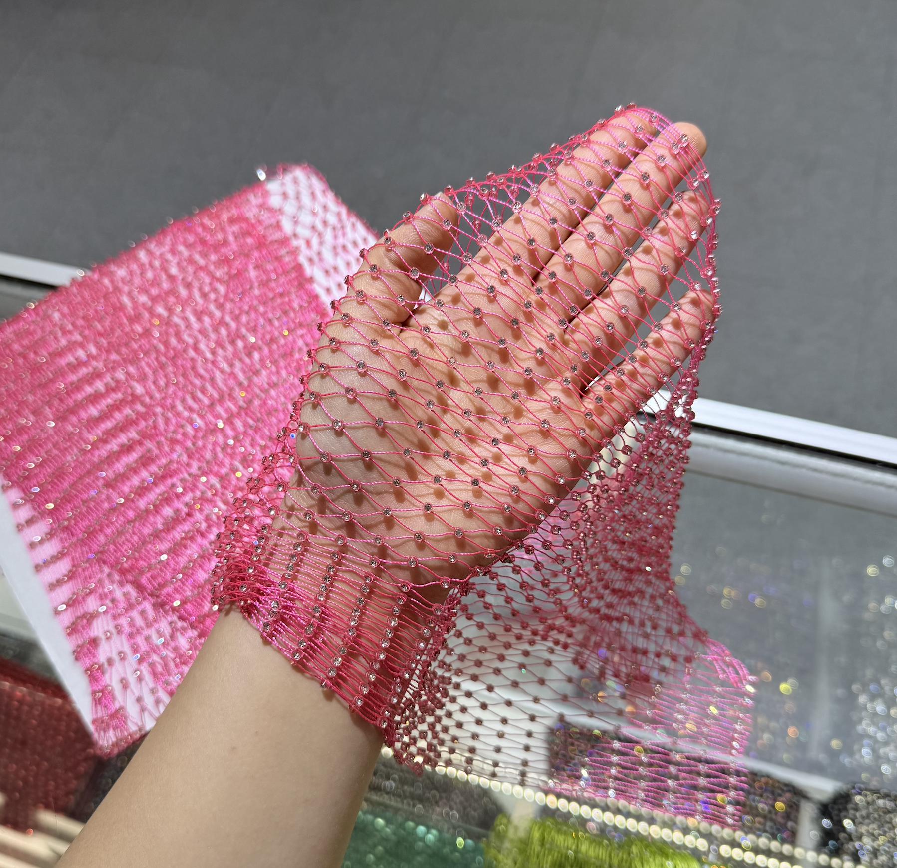 Rhinestone Fishnet Fabric – SS8 Crystal Mesh by the Yard | Sparkling ...