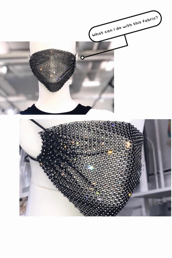 AEAOA Elastic Crystal Rhinestones Fabric Mesh | 1 Yard Length, 20cm Width | Sew-On Trim For DIY Clothing, Masks & Accessories - View #2