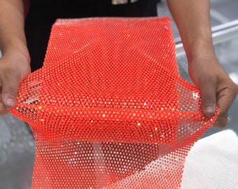 ORANGE /CLEAR CRYSTAL Stretchable Rhinestone Fabric / Neon / X fabric