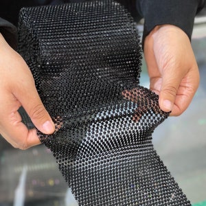 BLACK/ JET CRYSTAL Stretchable Rhinestone Fabric /Sew on crystal garment / X Fabric Regular 8 inches wide