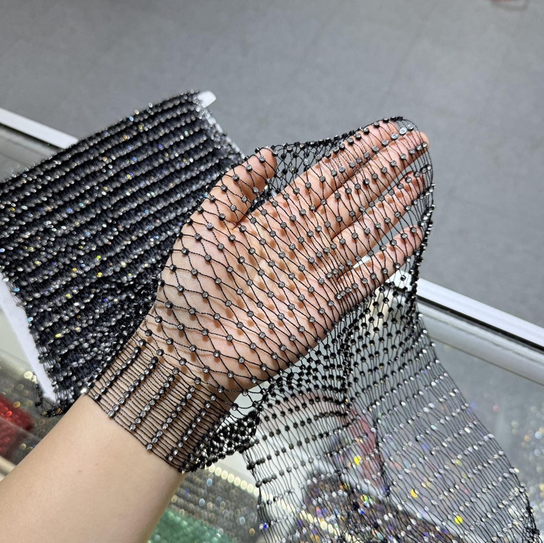 Rhinestone Fishnet Fabric – SS8 Crystal Mesh by the Yard | Sparkling ...