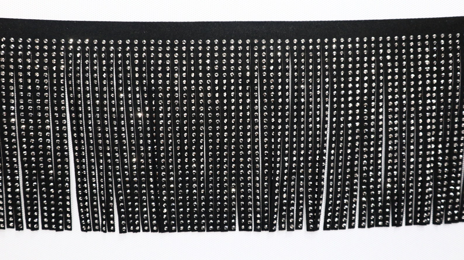 Rhinestone Black Fringe / Sew on trim / Suede Rhin Etsy