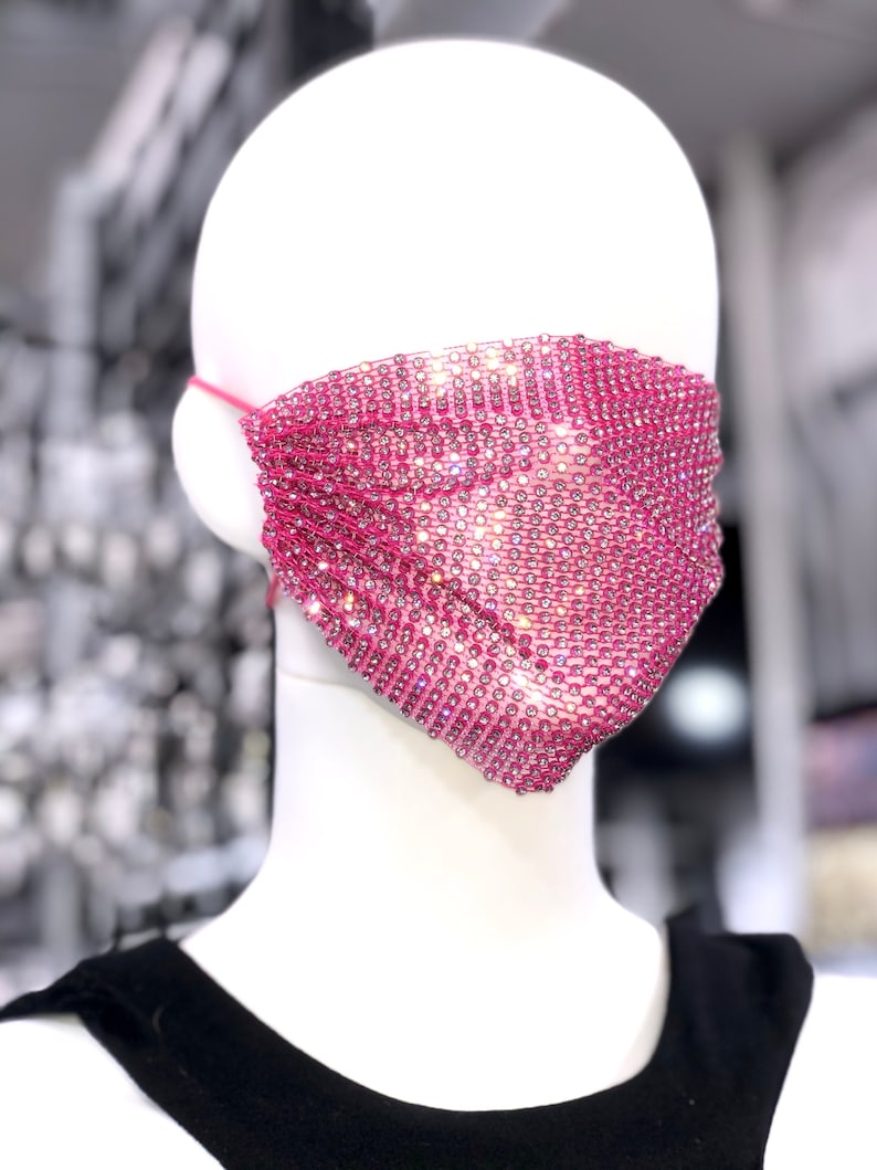 PINK Rhinestone Face Mask / Crystal Mesh / Bling Bling Mask / Etsy