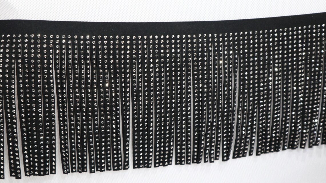 Rhinestone Black Fringe / Sew on trim / Suede Rhin Etsy