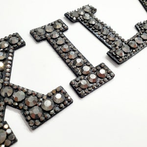 Rhinestone Iron On Letters  /Black /Hematite / Rhinestone patches for clothing DIY iron on alphabet beaded