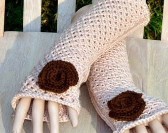 Armstulpen "Bella", gestrickt, beige, braun