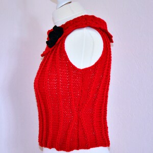 Knitted Summer Sweater Carmen, Red, black image 3