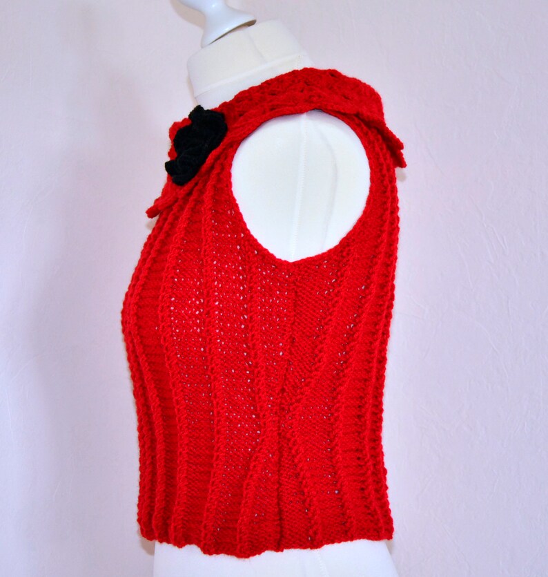 Knitted Summer Sweater Carmen, Red, black image 3
