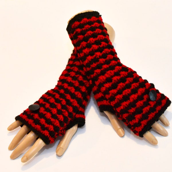 Armstulpen "Pepita", gestrickt, rot - schwarz