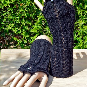 Festliche Armstulpen Perle schwarz, gestrickt Bild 2