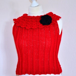 Knitted Summer Sweater Carmen, Red, black image 1