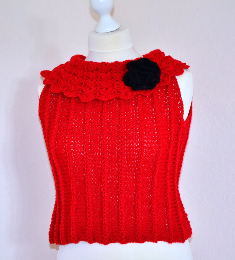 Knitted Summer Sweater Carmen, Red, black image 1