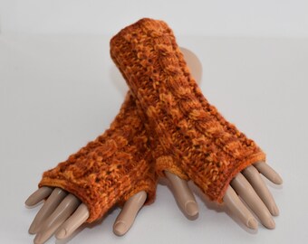 Armstulpen "Maika", gestrickt, orange -gelb