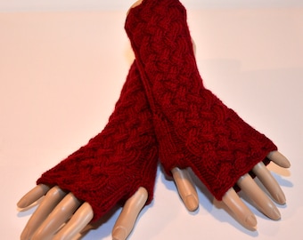 Armstulpen "Lara", gestrickt, weinrot, dunkelrot