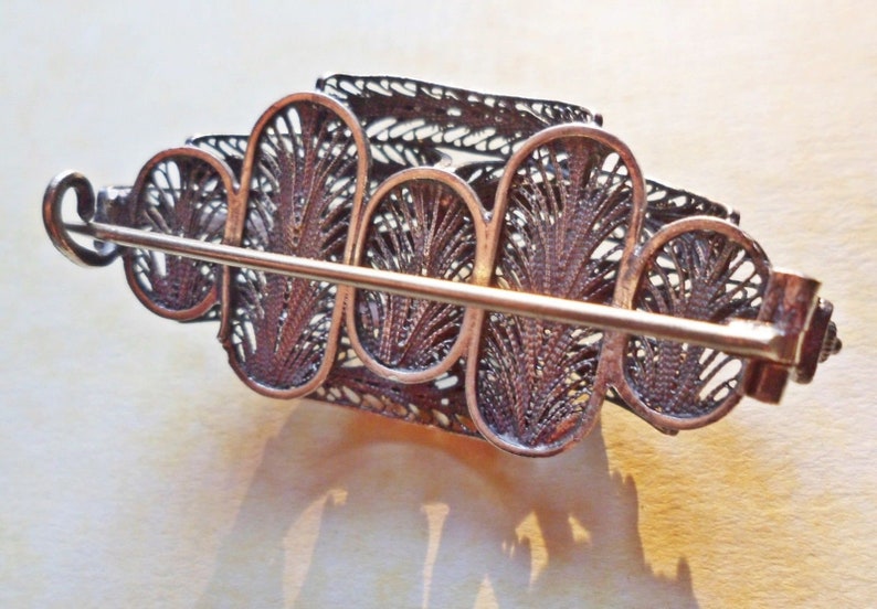 Antique Edwardian Silver Filigree 3D Art Deco Brooch Sash Pin