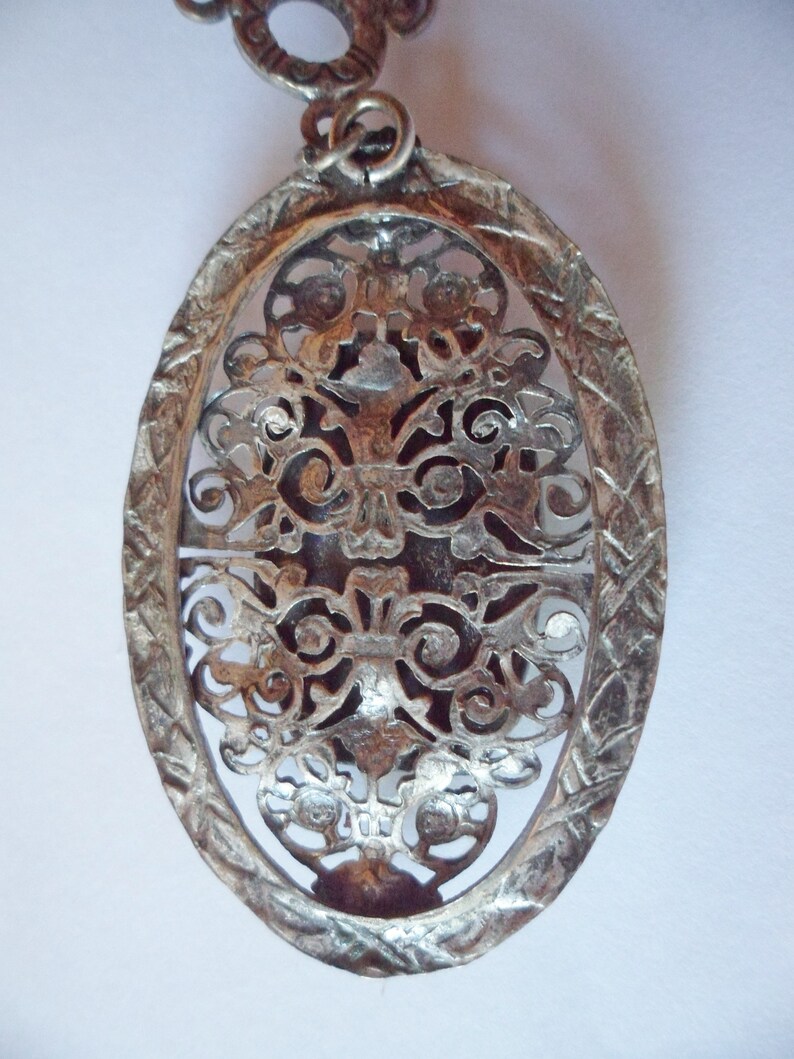 Antique micro Mosaic Filigree Pendant Necklace