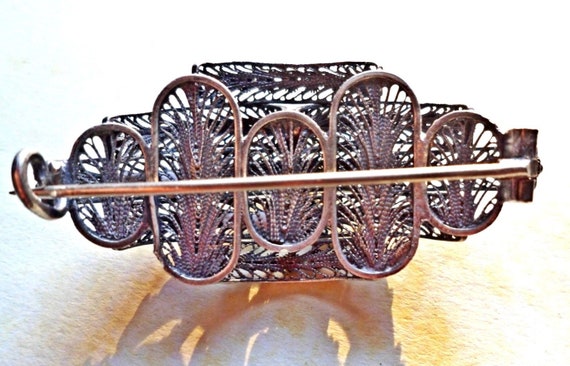 Antique Edwardian Silver Filigree 3D Art Deco Bro… - image 5