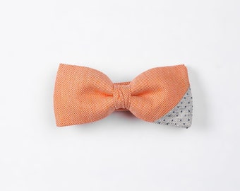 Bowtie orange and gray MIKAN - wedding guest - self-tie tie - high quality Italian silk - original & different designer ties - gift for him