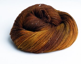 Hand-dyed wool, tweed sock yarn uni melange "burnt almond" 4-ply yarn mulesing-free 221104