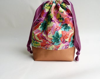 Project bag, craft bag for on the go, knitting bag, floral pattern, Knitting Project bag