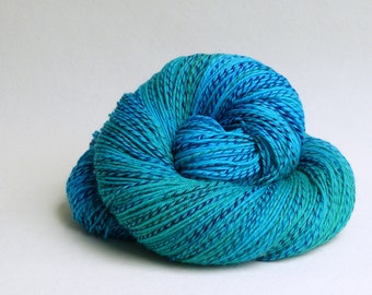 Hand-dyed colorful sock yarn "Turquoise" with zebra stripes, 100g, 4ply -151012