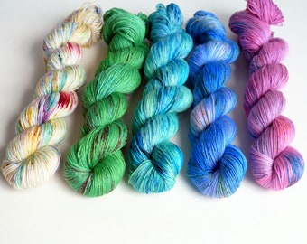 Fade Set 5 x 100g Hand-Dyed Yarn "Favorite Color Colorful" Hand-Dyed, Merino with Silk, Fade Kit, Gradient Set