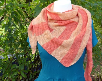 Triangle scarf, scarf in hand dyed merino silk hand knitted