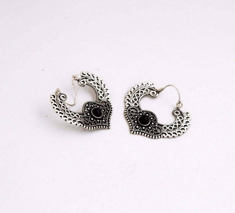 Traditional earring boho earring Black onyx earring Indian hoop earring,boho hoop earrings Silver hoop earring silver hoop earrings