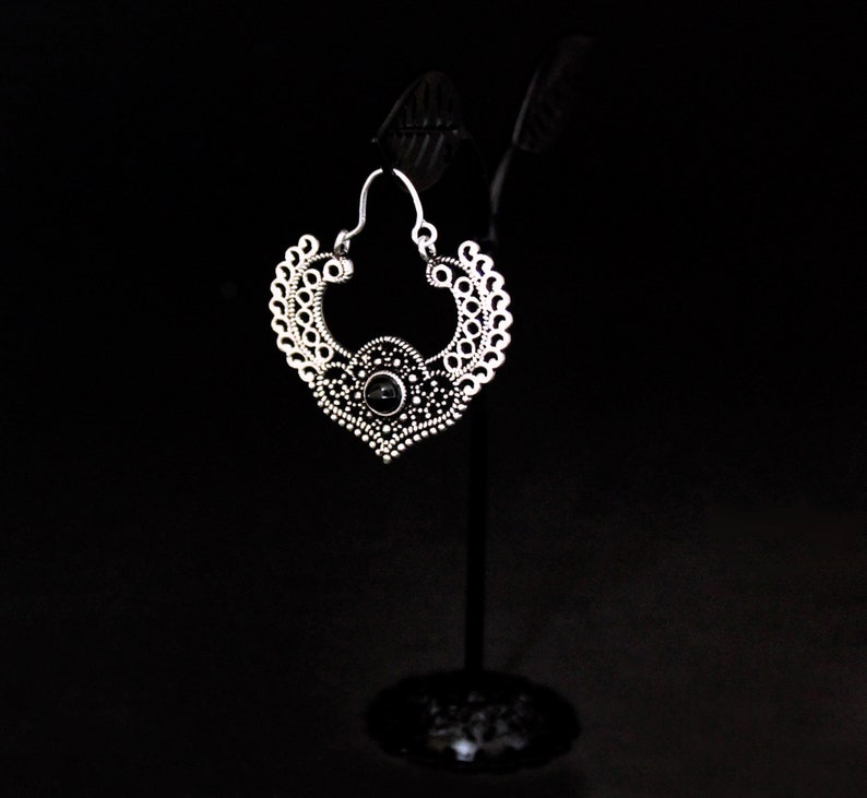 Traditional earring boho earring Black onyx earring Indian hoop earring,boho hoop earrings Silver hoop earring silver hoop earrings
