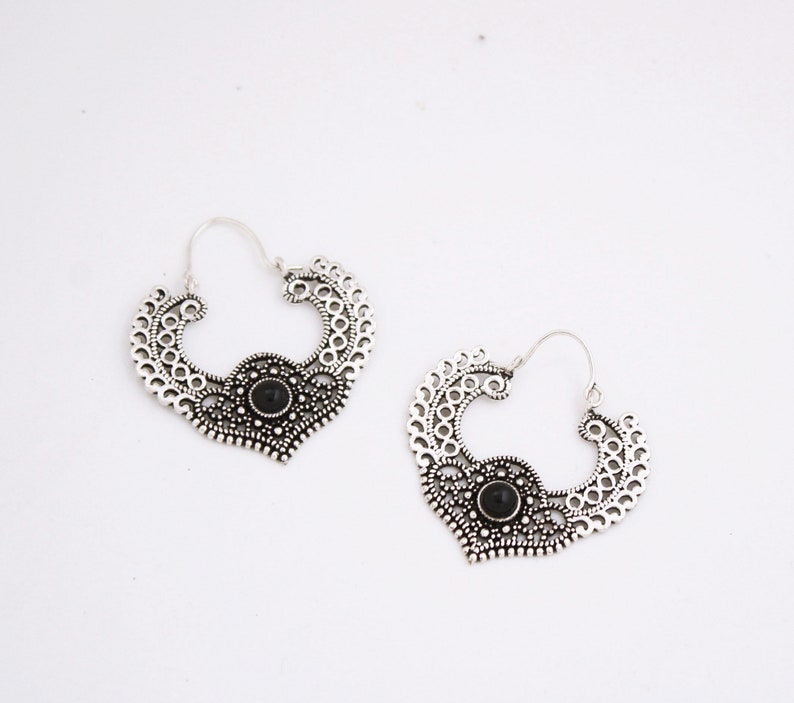 Traditional earring boho earring Black onyx earring Indian hoop earring,boho hoop earrings Silver hoop earring silver hoop earrings