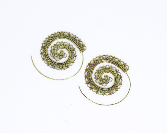 Spiral oxidised brass earrings
