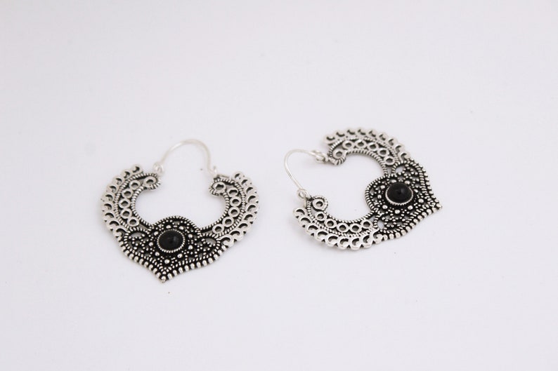 Traditional earring boho earring Black onyx earring Indian hoop earring,boho hoop earrings Silver hoop earring silver hoop earrings