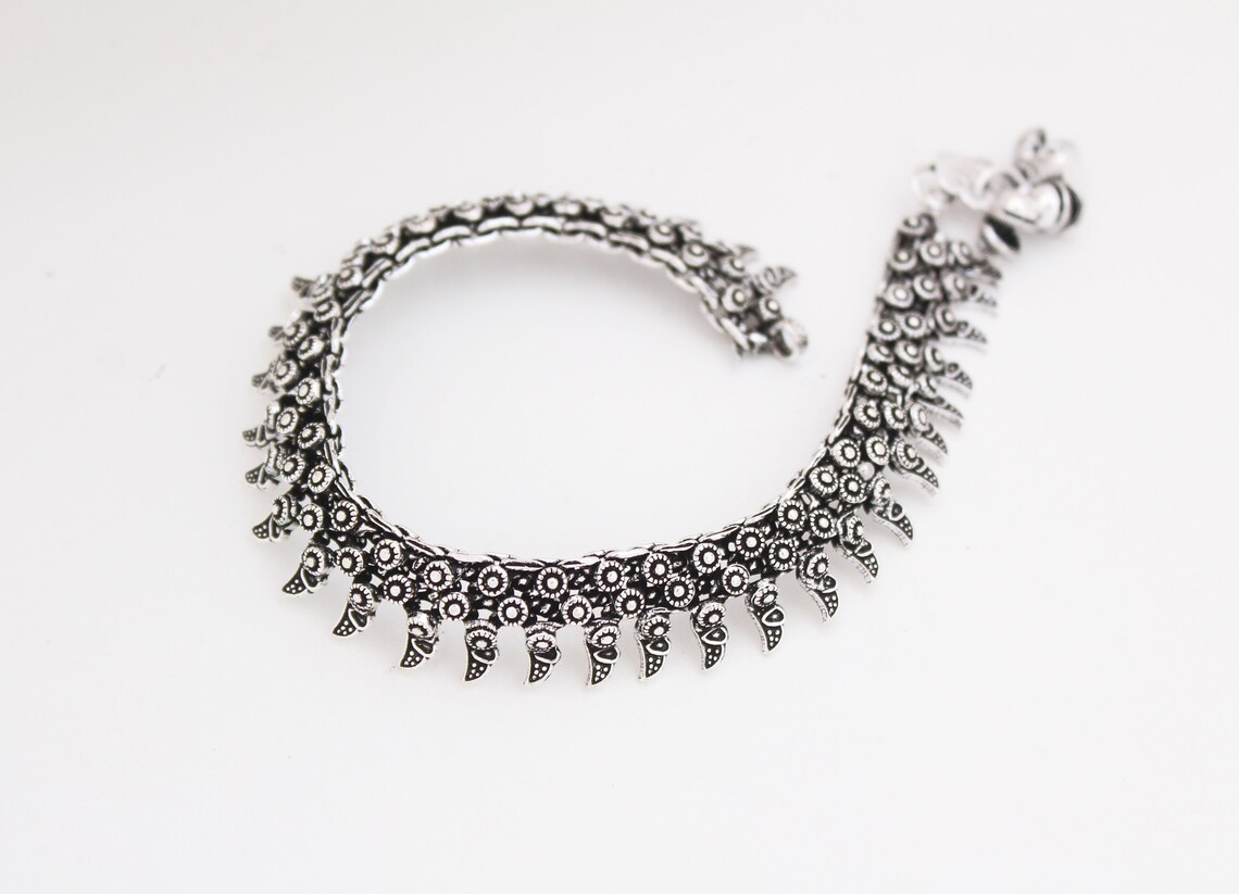 Silver plated anklet indian traditional heavy oxidised anklet Etsy