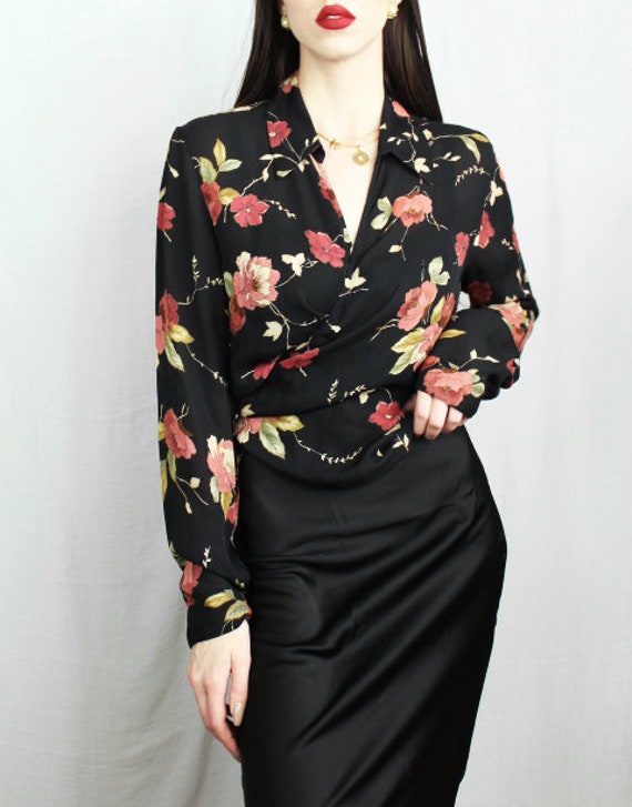 Floral Silk Wrap Blouse, Silk Blouse for Women, Ha