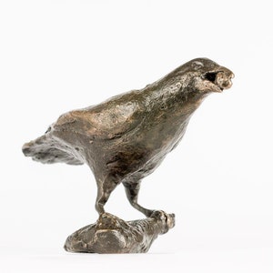 Krähe mit Nuss, Bronzeskulptur, patiniert Bild 2