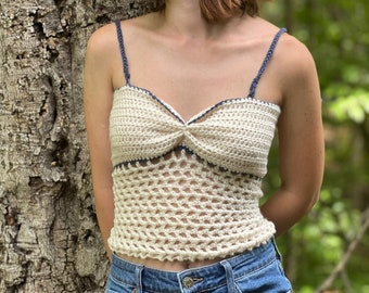 White and Blue Crochet Tank Top