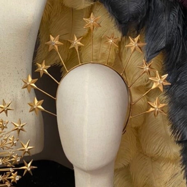 Antiqued Goddess Headpiece, star crown, santos, french, antique gold