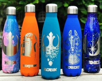 Personalised Water Bottle for Kids - Custom Drink Bottles - Laser Engraved - Star Wars Bottle - Stainless Steel Reusable Bottle - Hot & Cold