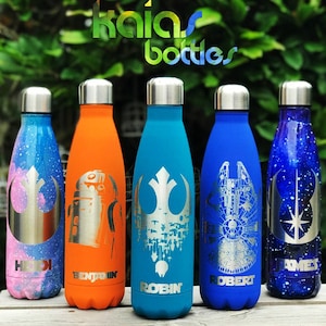 Personalised Water Bottle for Kids - Custom Drink Bottles - Laser Engraved - Star Wars Bottle - Stainless Steel Reusable Bottle - Hot & Cold