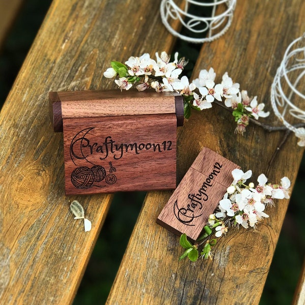 Personalisierter Holz USB Stick & Geschenkbox 3.0 128GB - Lasergravur - Memory Stick - Business Geschenkidee - Logo Werbung - Walnuss - Ahorn