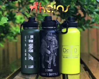 Personalised Twist N' Sip Water Bottles | Laser Engraved Insulated Flask | Personalise it with Name, Text, Logo or Photo | Gift Idea