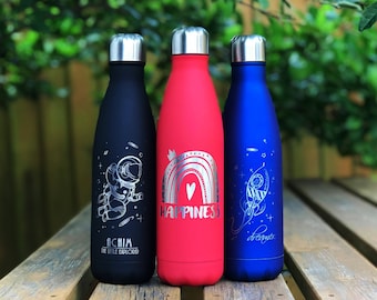 Personalised Water Bottles - Make it as you Wish - Drink Bottles for Kids - Insulated Metal Flask - Matte, Galaxy, Glitter, Marble or Wood