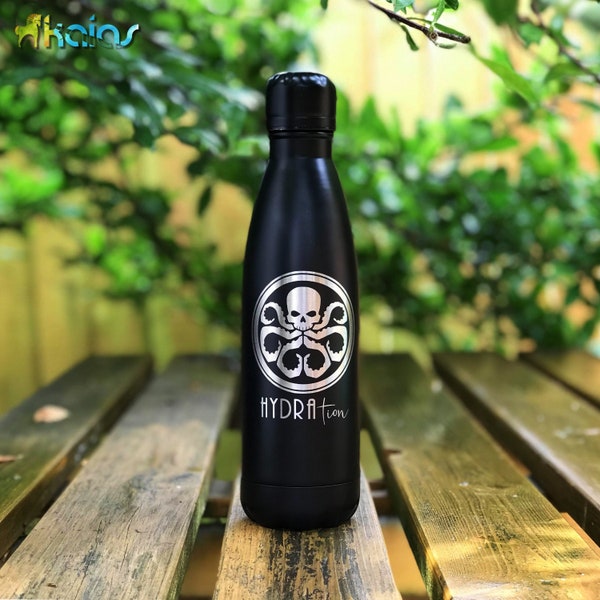 Custom Water Bottles - Laser Engraved Flask - Double Insulated Thermos - Metal - Stainless Steel - Logo - Symbol - Drawing - Superheroes