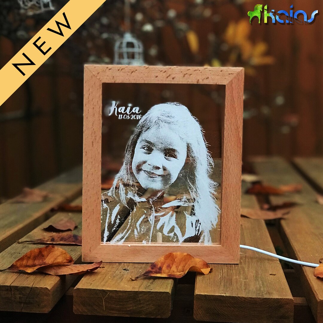 Personalized Photo LED Lamp: Laser Engraved Acrylic on Wood Frame - Etsy